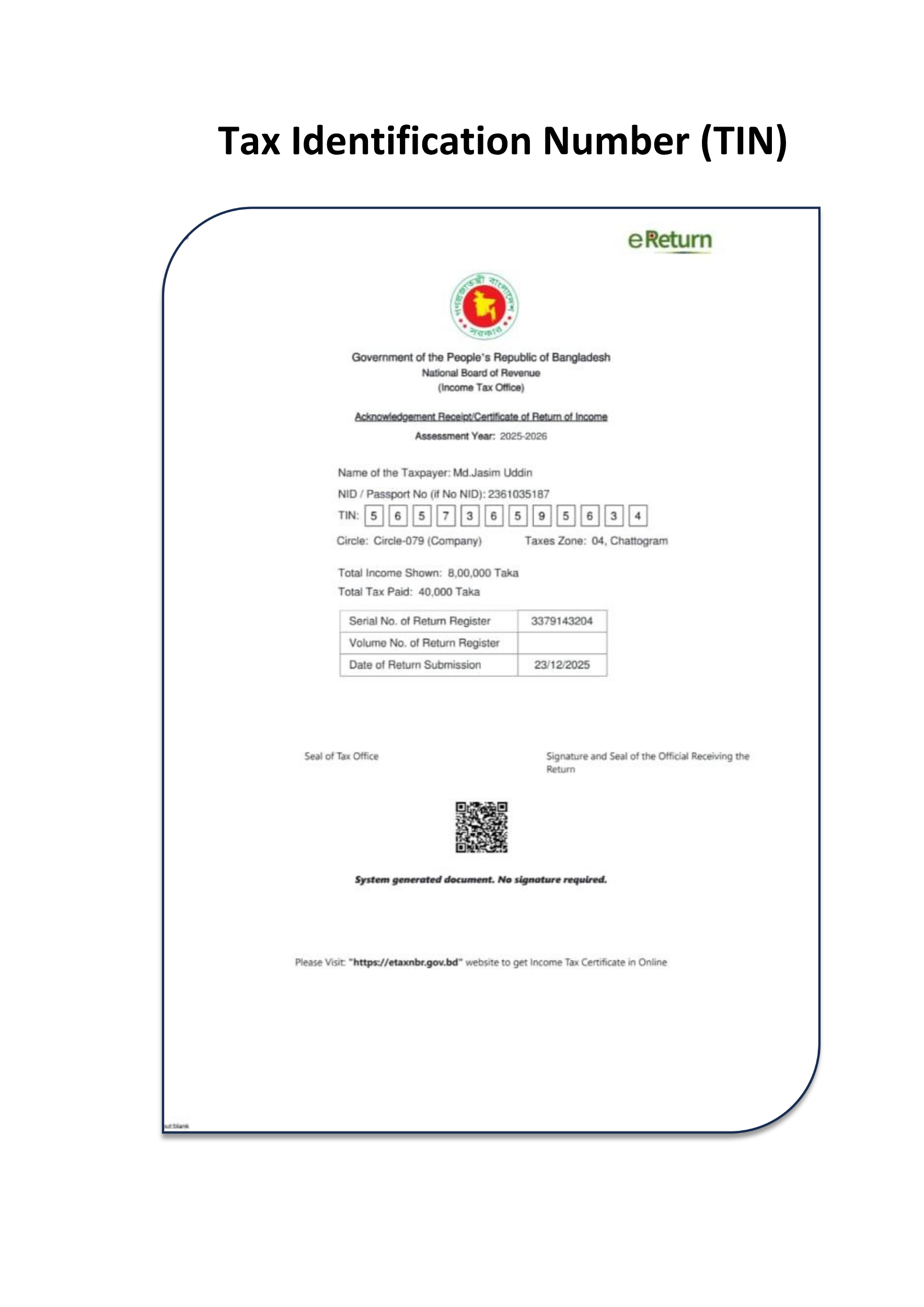 NBR TIN Certificate